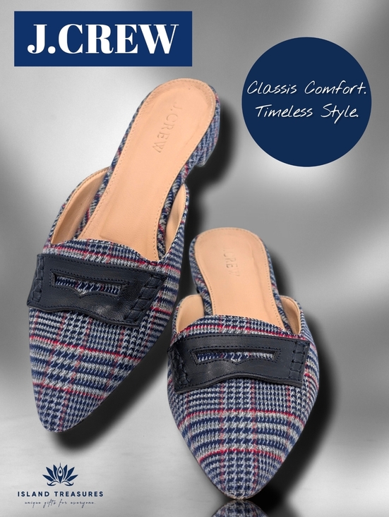 J. Crew Shoes - J.CREW Tweed Plaid Penny Loafer Women Sz 5 Blue|Red|White Elongated Pointed Toe